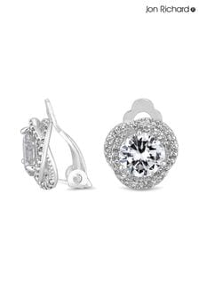 Jon Richard Silver Tone Pave Cross-Over Halo With Centre Stone Clip Earrings (N52866) | ₪ 84
