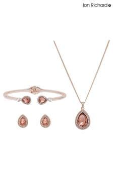 Jon Richard Plated With Pink Pear Crystals Trio Set - Gift Boxed