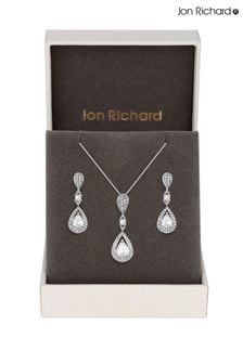 Jon Richard Silver Tone Clear Crystal Pave 3 Tier Pear Drop Necklace & Earring Matching Set (N52910) | $60