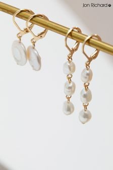 Jon Richard Gold Tone Linear Freshwater Pearl Link Drop Earrings (N53013) | ₪ 101