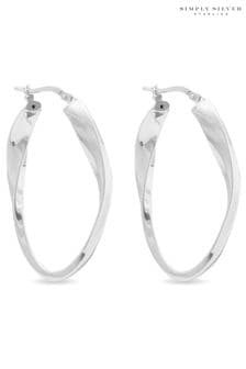 Simply Silver Sterling Silver Tone 925 Polished Oval Twist Hoop Earrings (N53032) | LEI 239