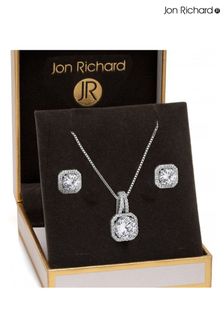 Jon Richard Silver Tone Clear Crystal Square Drop Matching Set in a Gift Box (N53054) | ₪ 84