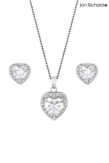 Jon Richard Silver Plated Rhodium Pave Heart Cubic Zirconia Gift Boxed Crystal Set (N53174) | LEI 179