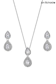 Jon Richard Silver Plated Rhodium Double Pear Drop Cubic Zirconia Gift Boxed Crystal Set (N53175) | OMR16