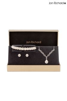 Jon Richard Silver Tone Twist Pearl Bracelet, Necklace and Earrings Trio Set (N53177) | AED166