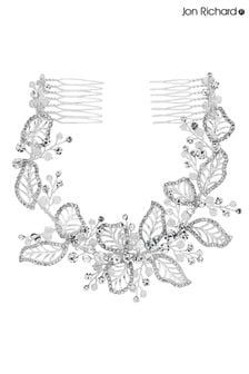 Jon Richard Silver Plated Clear Crystal Olivia Pave Leaf Gift Pouch Double Hair Comb (N53209) | ₪ 302