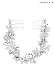 Jon Richard Silver Tone Plated Clara Brushed Leaves Fresh Water Pearl And Crystal Double Comb (N53214) | €109