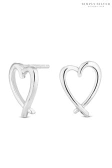 Simply Silver Sterling Silver Tone 925 Open Crossover Heart Stud Earrings (N53237) | kr234
