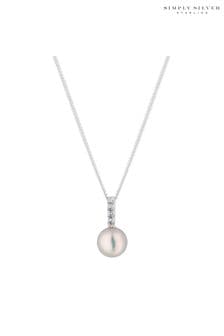 Simply Silver Sterling Silver 925 Cubic Zirconia Bar Freshwater Pearl Pendant Necklace (N53311) | $55