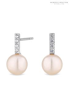 Simply Silver 925 White Freshwater Pearl Cubic Zirconia Bar Drop Earrings (N53325) | kr460