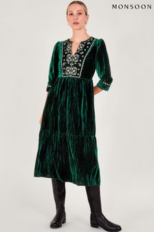 Monsoon Green Penny Paisley Embroidered Dress (N53495) | €57