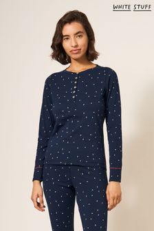 White Stuff Henley-Pyjama-Top mit Geodruck, Blau (N53587) | 21 €