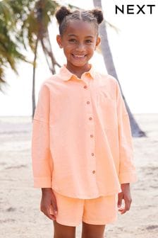 柔和橙色 - 襯衫和短褲同款搭配套裝 (3-16歲) (N53599) | NT$800 - NT$1,070