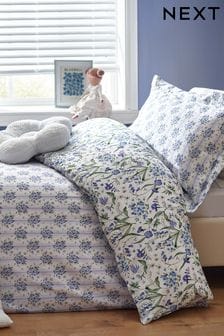 Blue Bluebell Floral 100% Cotton Printed Bedding Duvet Cover and Pillowcase Set (N53618) | €28 - €38