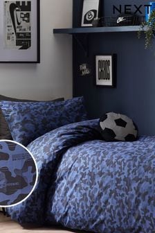 Navy Blue Camoflauge 100% Cotton Printed Bedding Duvet Cover and Pillowcase Set (N53650) | €25 - €35