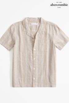 Abercrombie & Fitch Natural Knitted Stripe Short Sleeve Linen Shirt