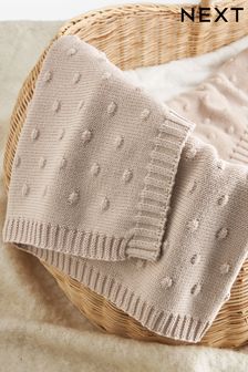 Baby-Strickdecke aus 100 % Baumwolle mit gestrickten Punkten (N53777) | 39 €