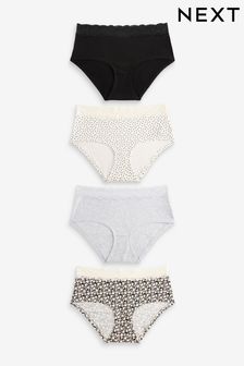 Black/Cream Print/Grey Midi Cotton and Lace Knickers 4 Pack (N53799) | SGD 31
