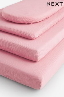 2 Pack Pink Baby 100% Cotton Muslin Fitted Sheets (N53807) | €16 - €28