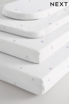 2 Pack White Floral Baby 100% Cotton Jersey Fitted Sheets (N53808) | NT$670 - NT$990