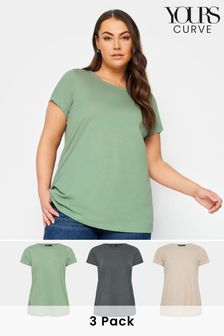 Yours Curve Green 3 Pack Core Basic T-Shirt (N53817) | €40