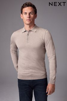 ניטרלי - גזרה צרה - Knitted Long Sleeve Polo Shirt (N53819) | ‏96 ‏₪