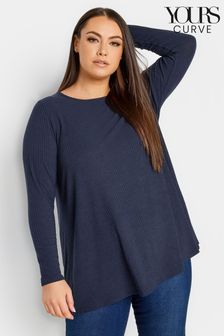 Bleu - Yours Curve T-shirt swing côtelé à manches longues (N53829) | €13