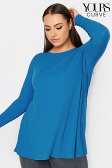 Bleu océan - Yours Curve T-shirt swing côtelé à manches longues (N53848) | €10