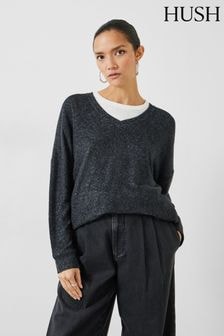 Hush Grey Elle Supersoft V-Neck Sweat Top (N53859) | $67