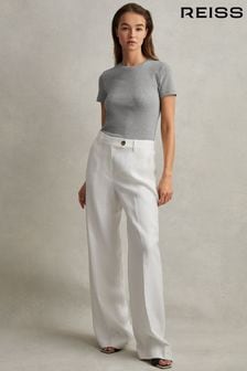 麻灰色 - Reiss Victoria Cotton Blend Scoop Neck T-shirt (N53972) | NT$2,280