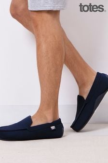 Totes Blue Isotoner Textured Mule Moccasin Stripe Lining & Pillowstep Slippers (N54001) | €45