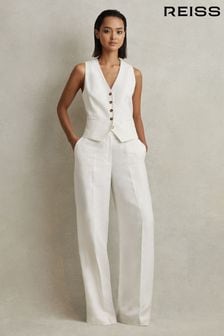 Reiss White Lori Viscose-Linen Wide Leg Suit Trousers (N54011) | ￥39,480