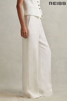 Reiss White Lori Petite Viscose-Linen Wide Leg Suit Trousers (N54027) | 1,438 SAR