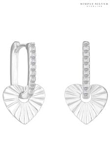 Simply Silver Polished And Pave Heart Charm Hoop Earrings (N54095) | 239 LEI