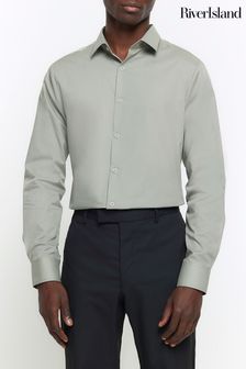 River Island Green Slim Fit Long Sleeve Shirt (N54452) | €33