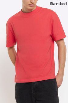 River Island Red Studio Regular Fit Washed T-Shirt (N54470) | $27