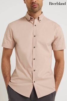 River Island Pink Muscle Fit Textured Shirt (N54474) | SGD 48