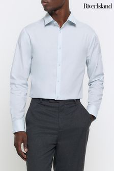 River Island Blue Slim Fit Long Sleeve Shirt (N54476) | OMR13