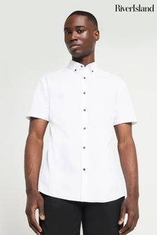 River Island White Muscle Fit Textured Shirt (N54491) | SGD 48