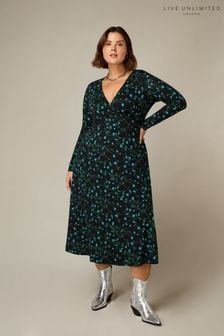 Live Unlimited Multi Curve Ditsy Print Jersey Wrap Dress (N54520) | $130