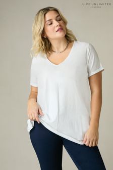 Белая удлиненная футболка из хлопка с V-образным вырезом Live Unlimited Curve (N54523) | €52