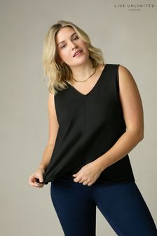 Live Unlimited Curve Cotton Slub V-Neck Black Vest