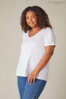 Live Unlimited Curve Cotton Slub V-Neck White T-Shirt (N54534) | kr640