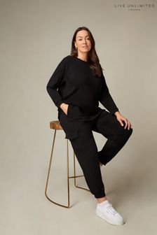 Live Unlimited Curve Petite Black Jersey Cargo Trousers (N54563) | €95