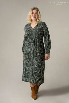 Live Unlimited Green Curve Ditsy Jersey Shirred Waist Dress (N54565) | kr1 450