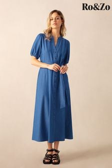 Ro&zo Blue Tie Waist Tencel Shirt Dress (N54582) | 531 LEI