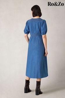 Ro&Zo Blue Petite Shirred Shoulder Midi Dress (N54589) | 440 QAR