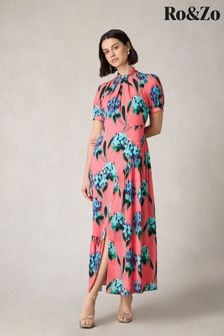 Ro&Zo Pink Petite Scarlett Floral Print Twist Neck Maxi Dress (N54592) | €224