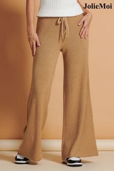 Jolie Moi Brown Wide Leg Soft Knit Trousers (N54976) | kr1 010