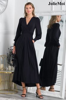Jolie Moi Rashelle Jersey Long Sleeve Maxi Black Dress